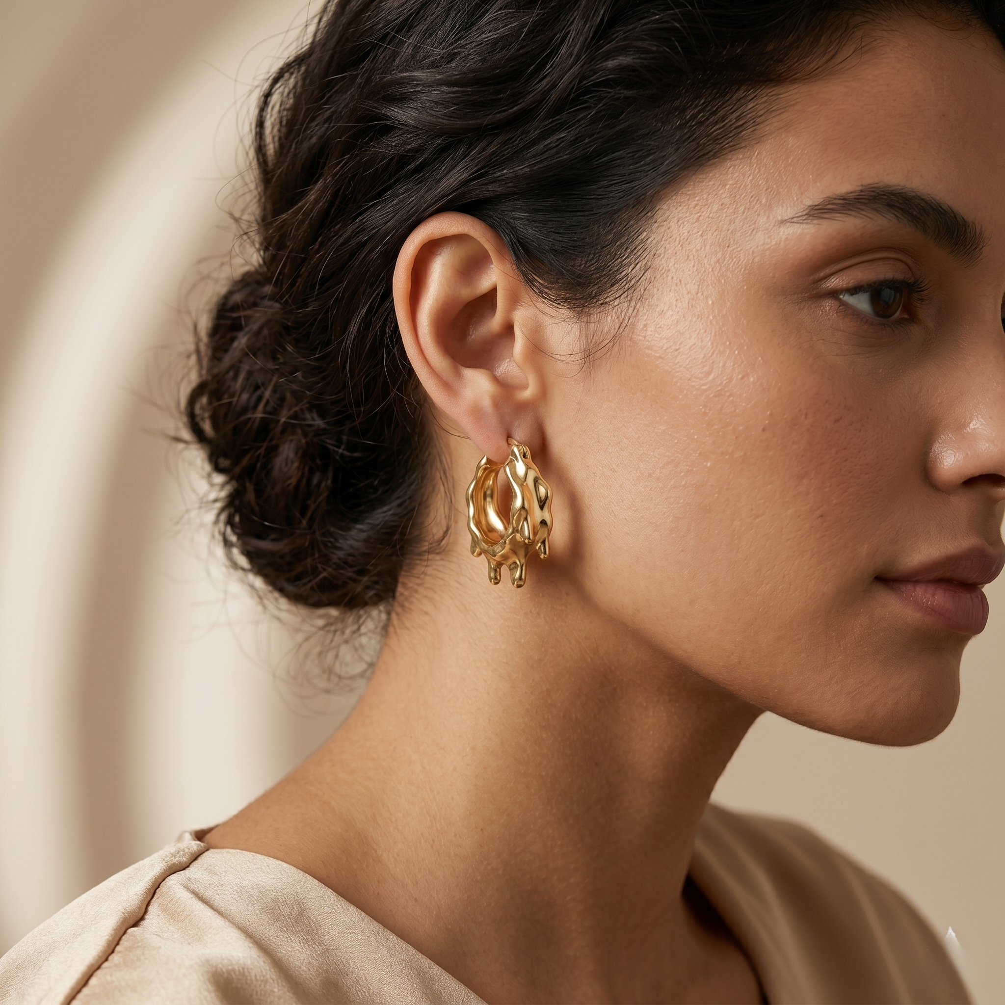 Molten Gold Hoop Earrings - Image 2