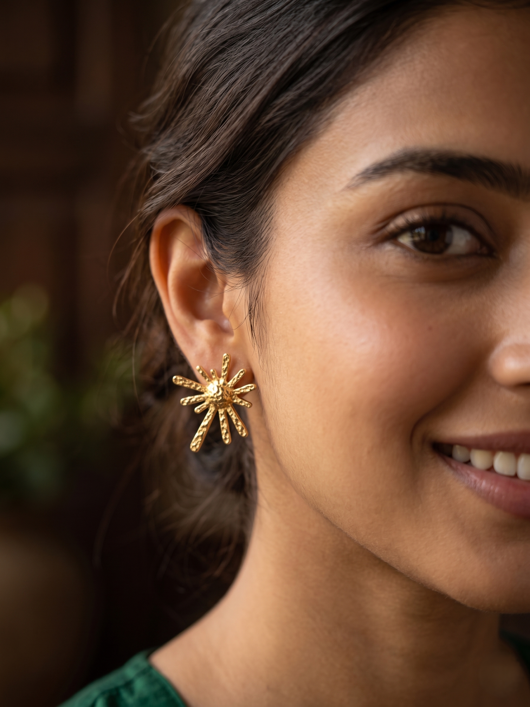 Golden Sunburst Stud Earrings - Image 3