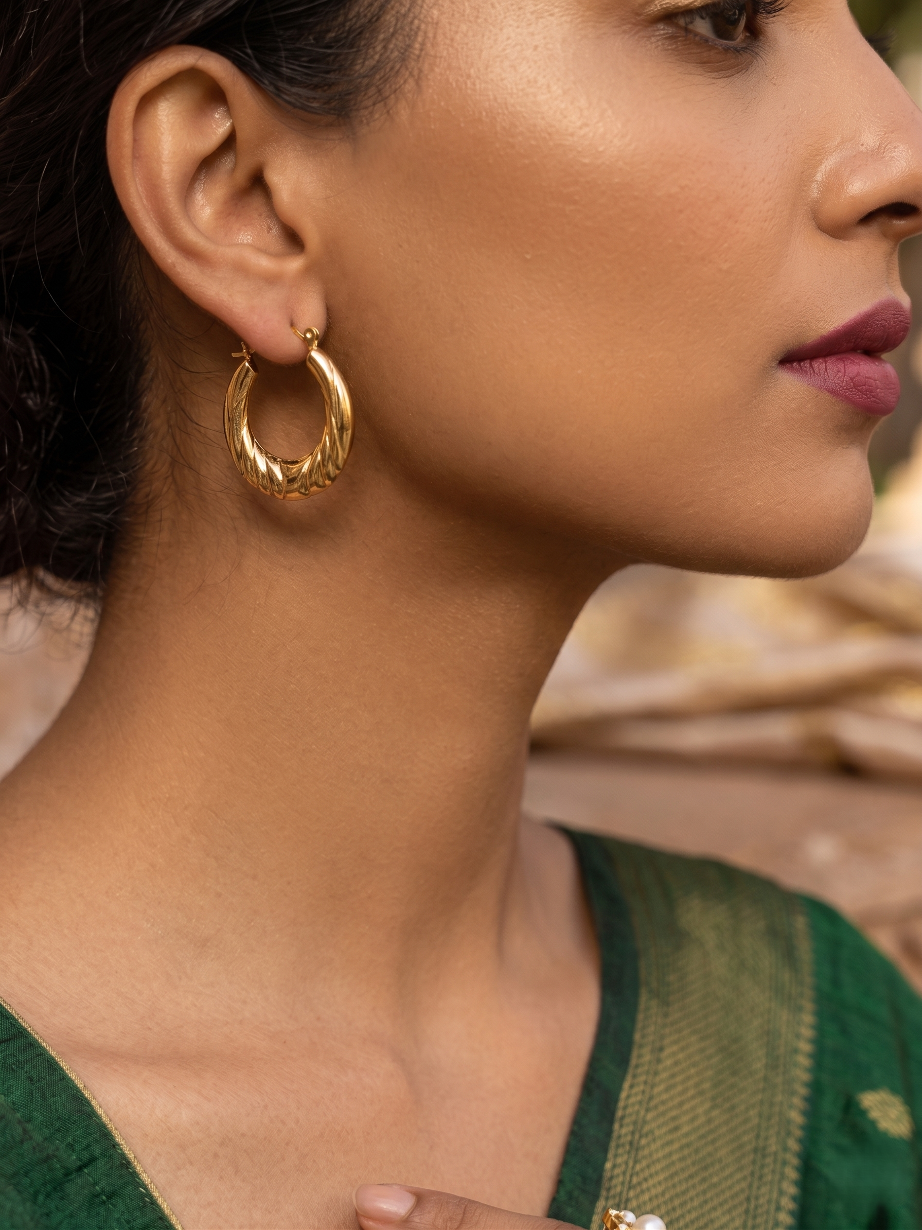 Twisted Gold Hoop Earrings - Image 3