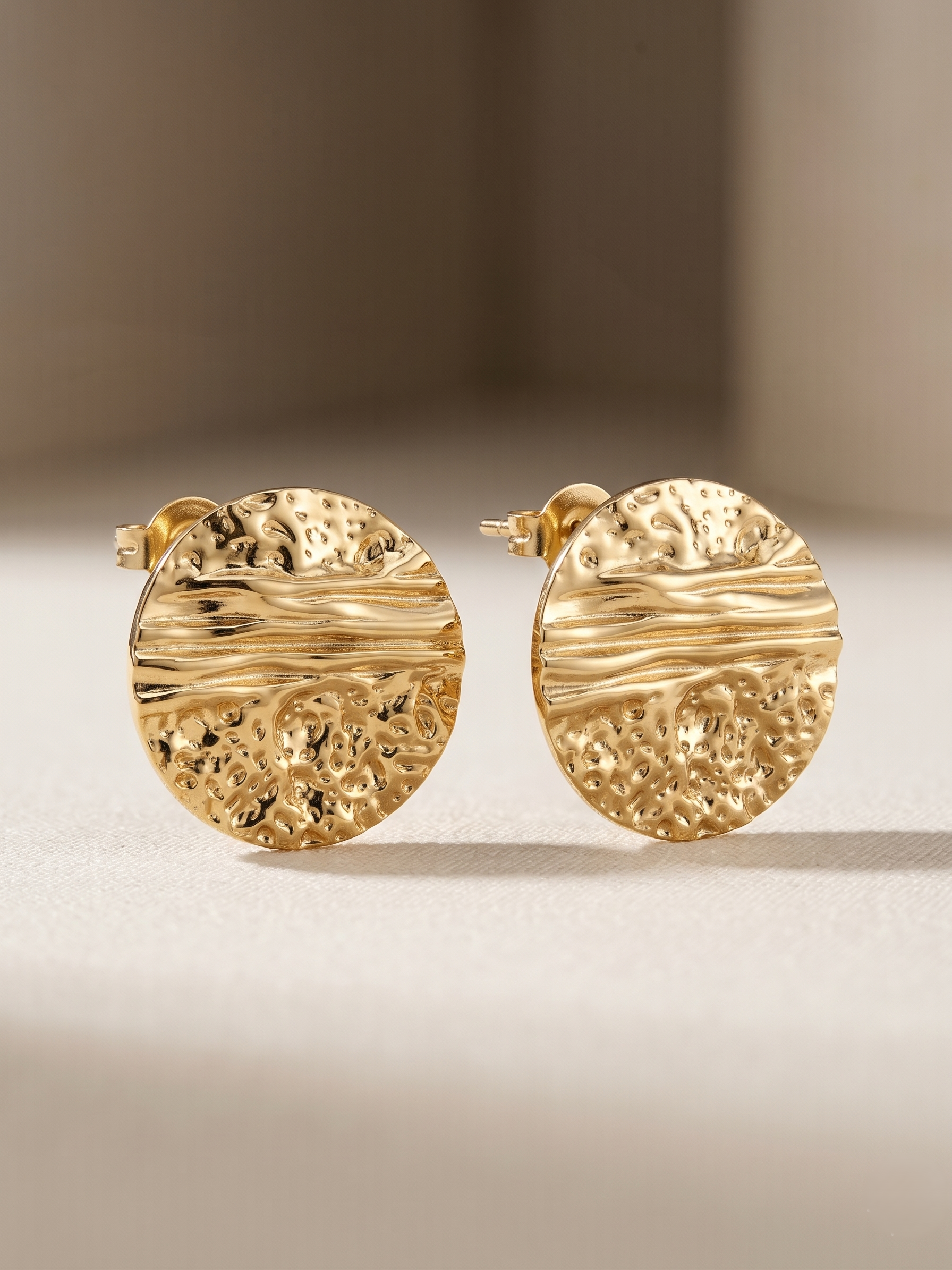 Golden Horizon Textured Stud Earrings