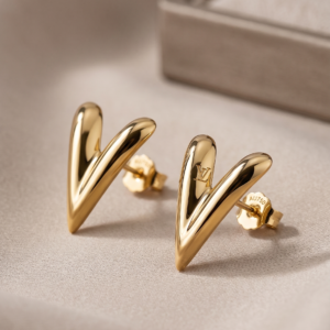 Golden V-Shape Stud Earrings