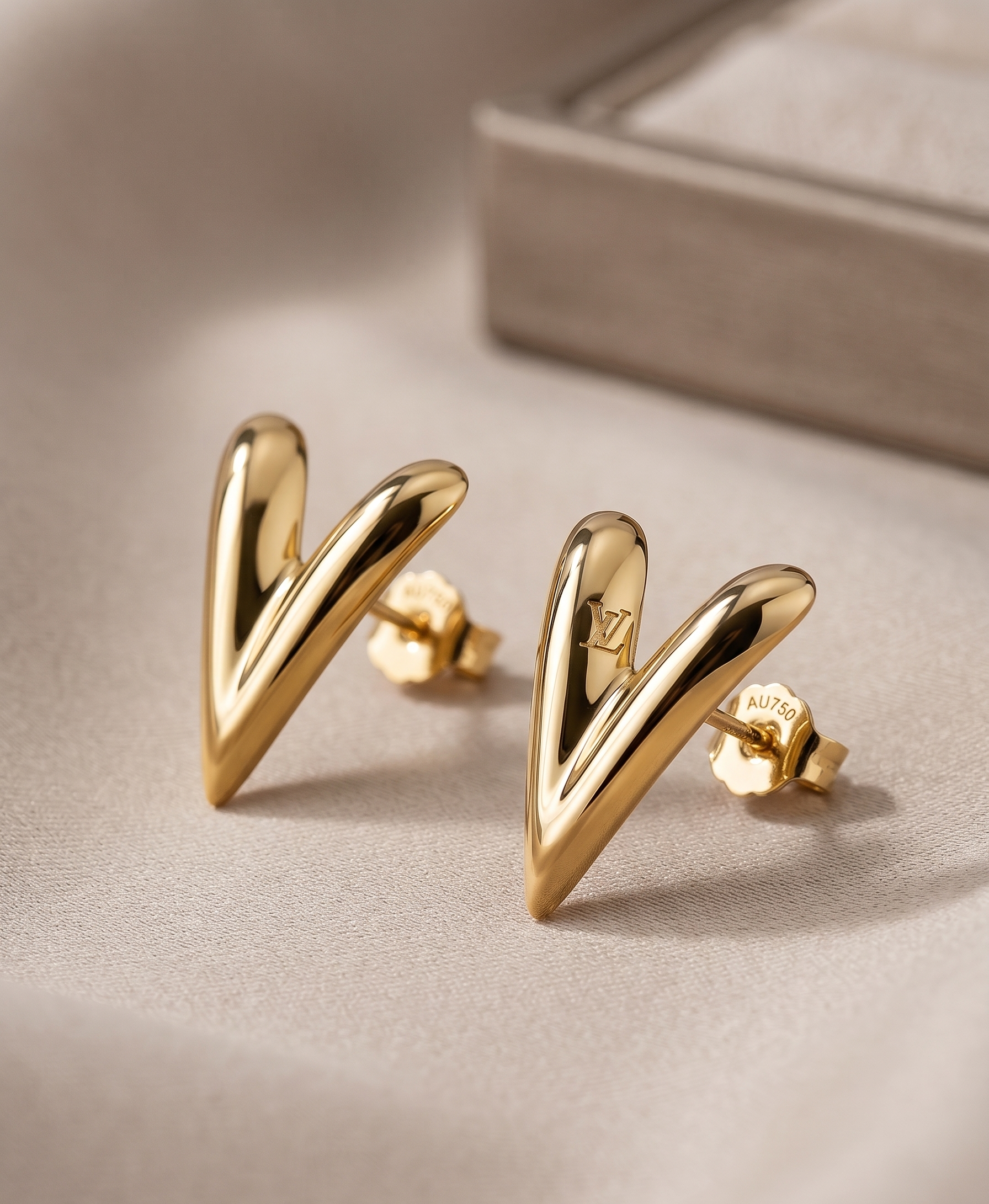 Golden V-Shape Stud Earrings