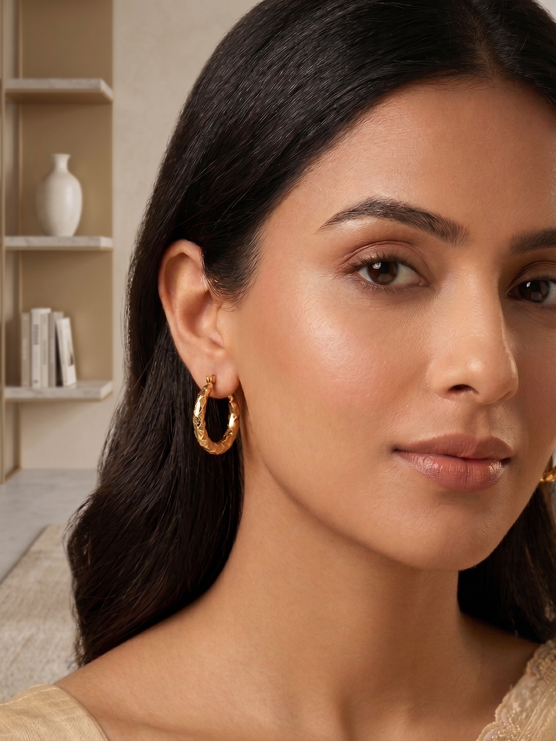 Textured Gold Hoop Earrings - Image 2