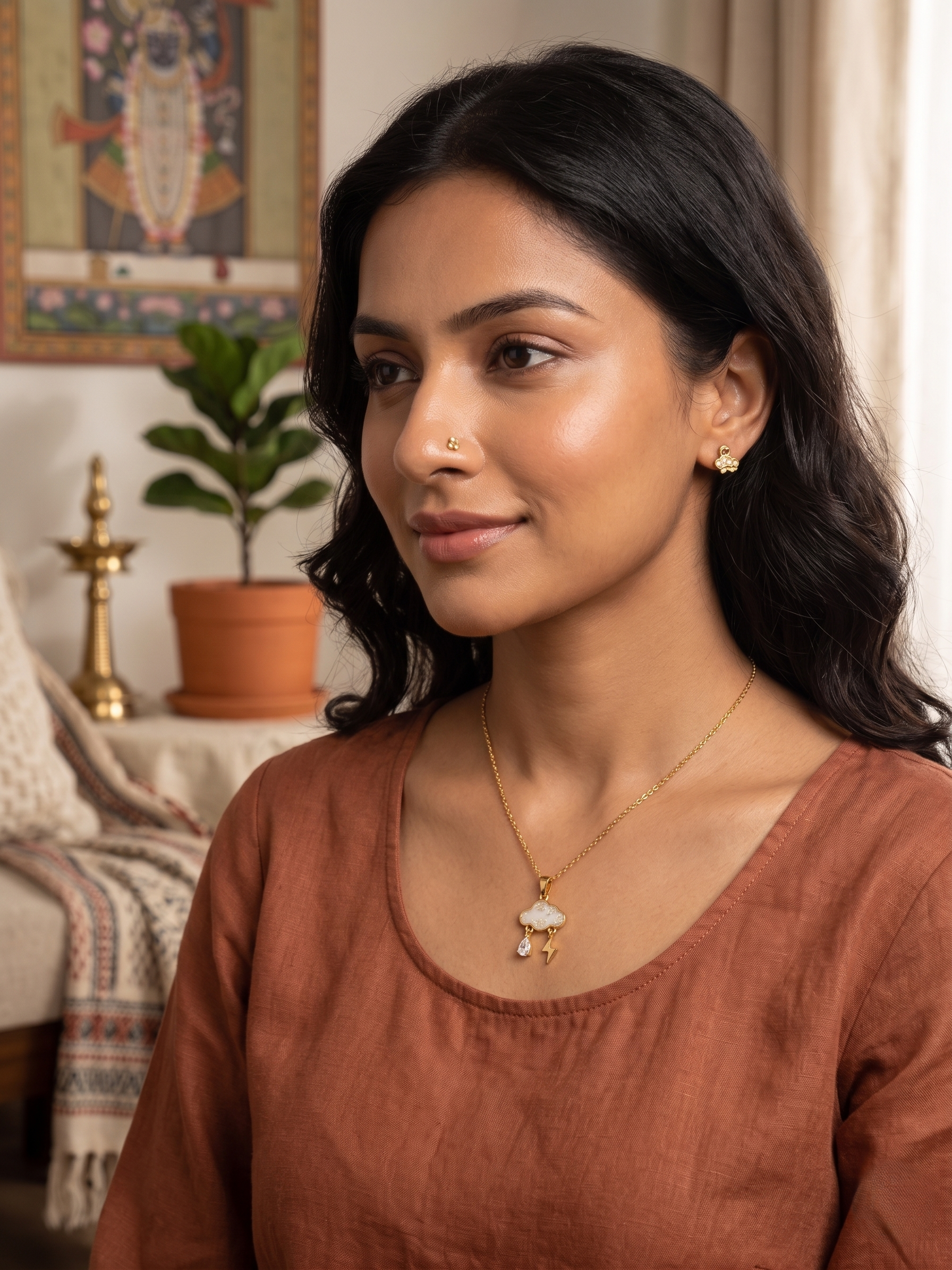 Cloud & Lightning Pendant Necklace - Image 2