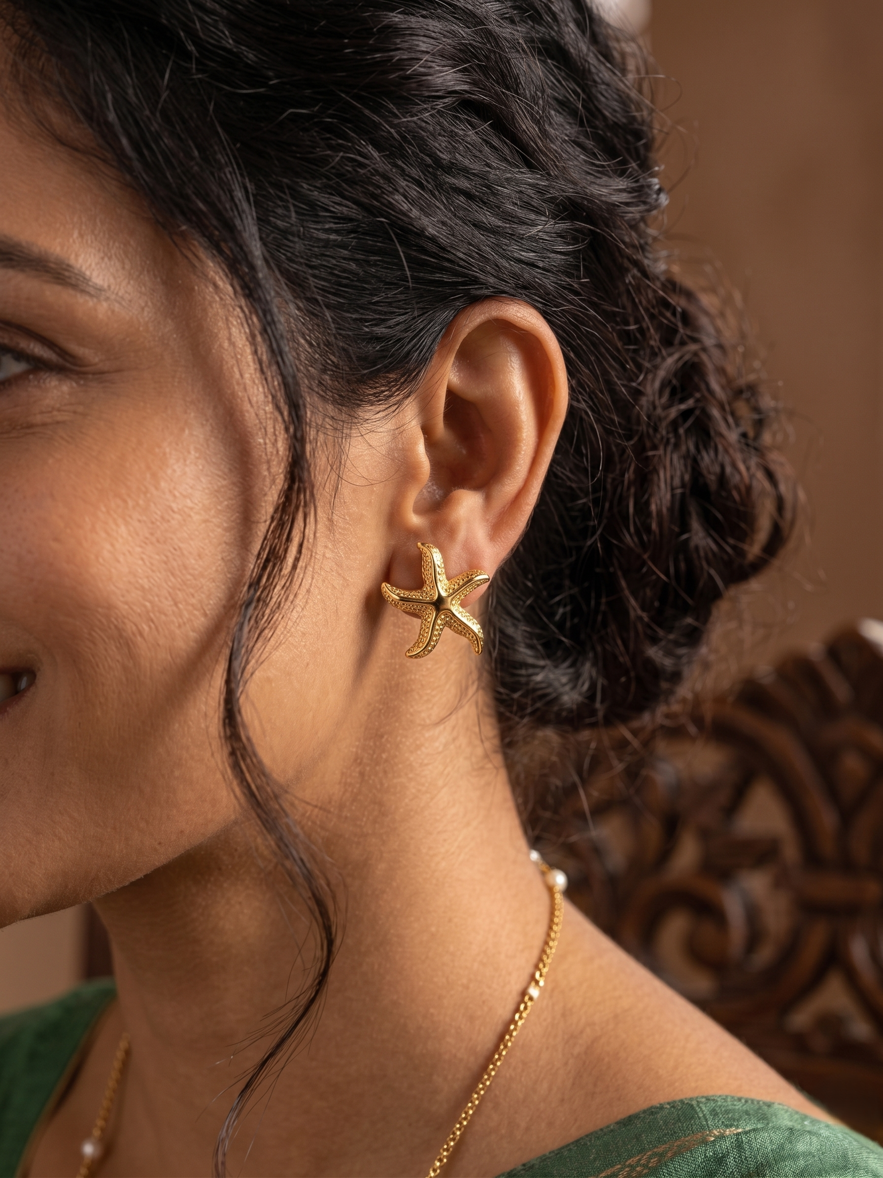 Golden Starfish Stud Earrings - Image 3