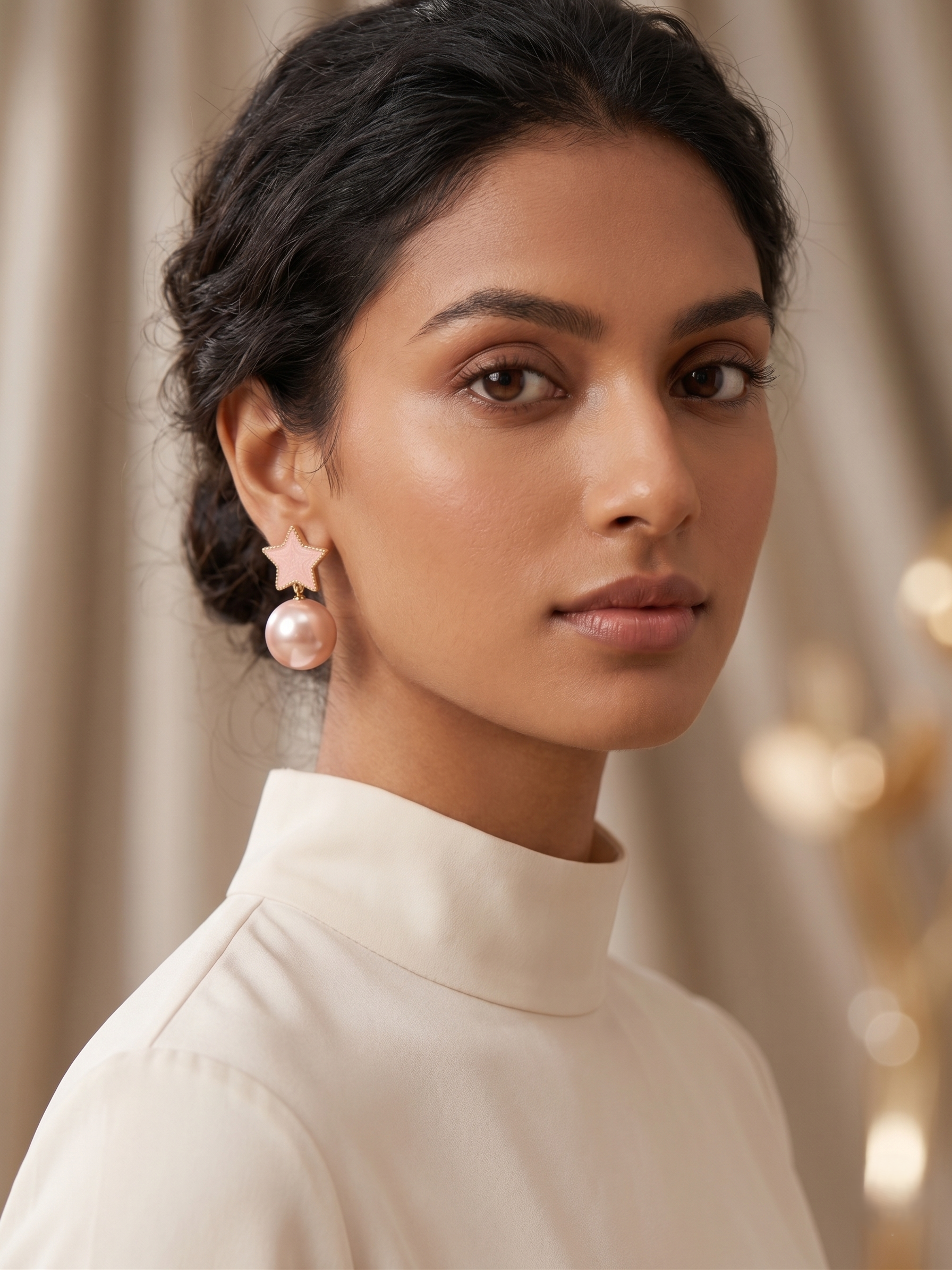 Blush Star Pearl Drop Earrings - Image 2
