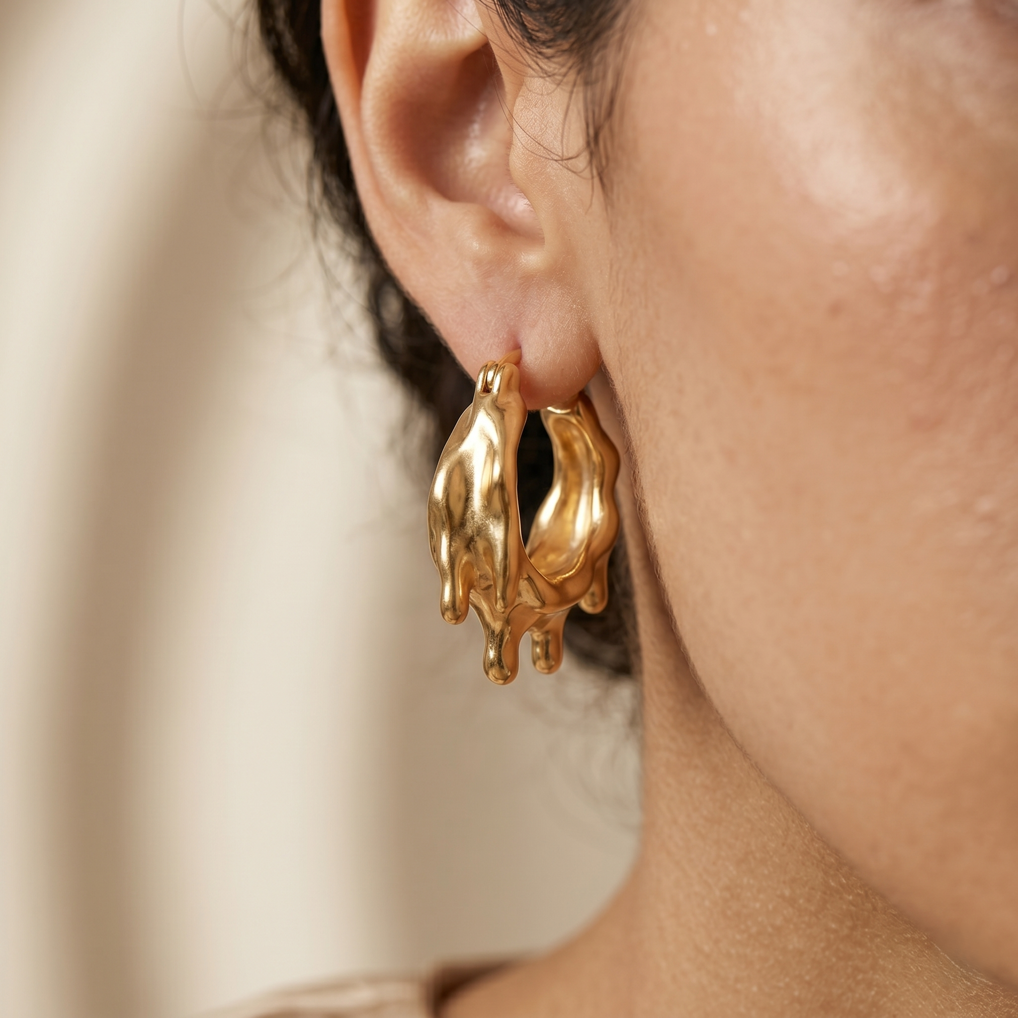 Molten Gold Hoop Earrings - Image 3
