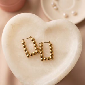 Golden Beaded Square Hoop Earrings