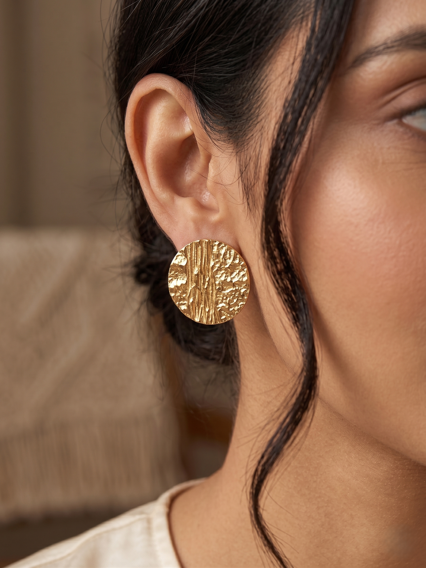 Golden Horizon Textured Stud Earrings - Image 3
