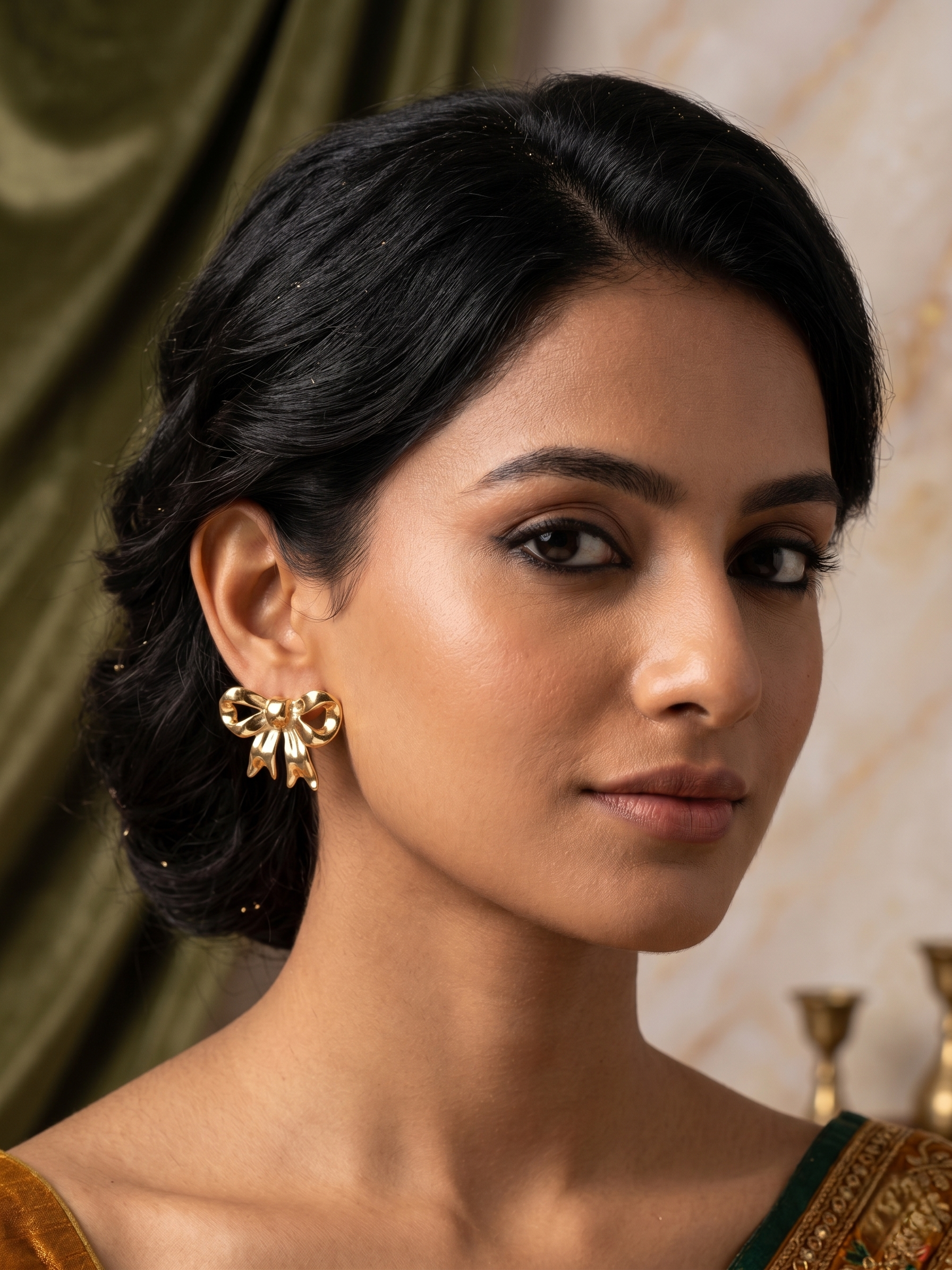 Golden Bow Stud Earrings - Image 2