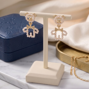 Pearl Teddy Charm Earrings