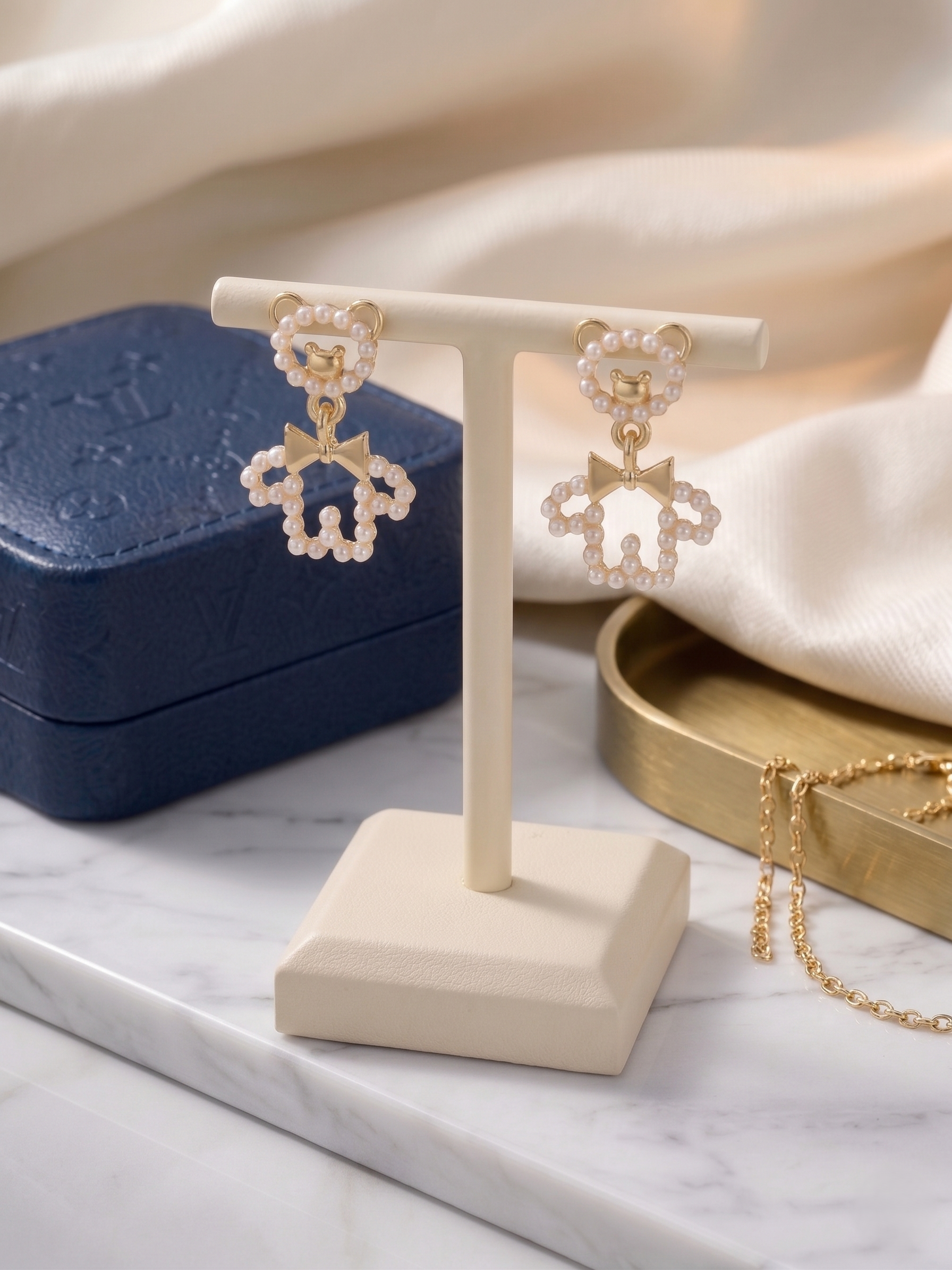 Pearl Teddy Charm Earrings
