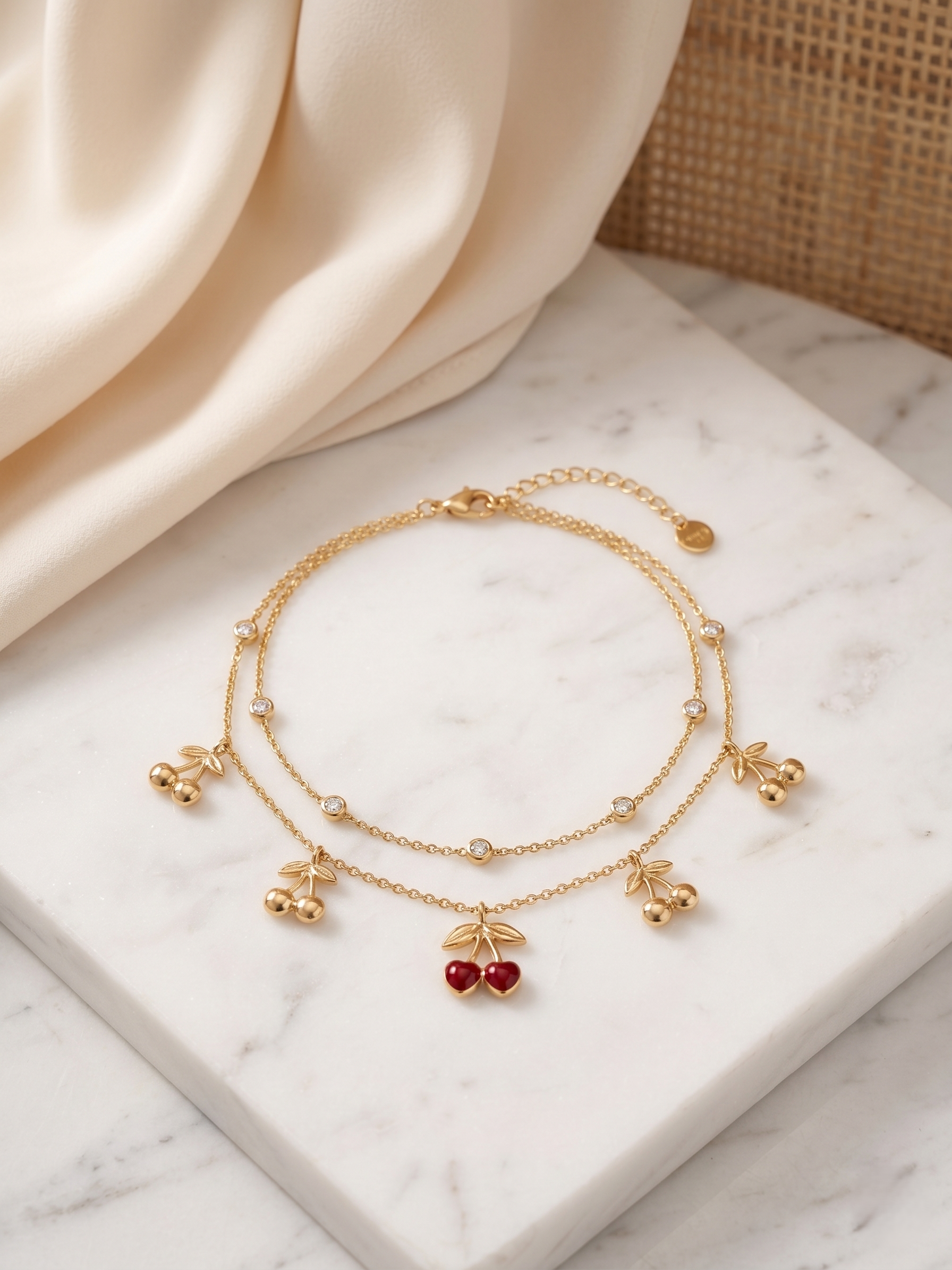 Cherry Charm Layered Anklet