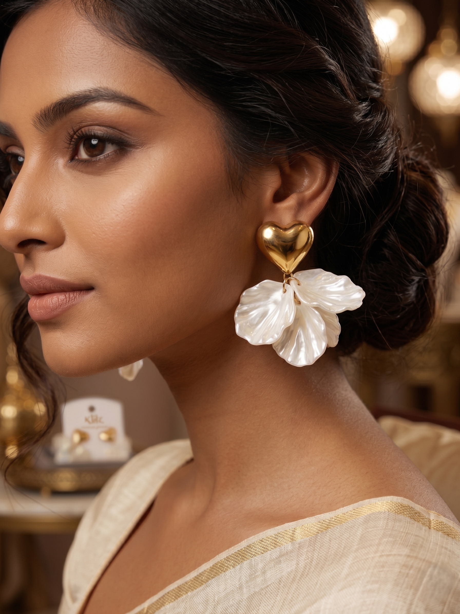 Golden Heart Blossom Earrings - Image 3