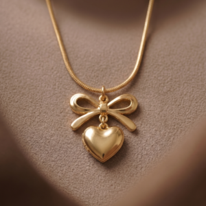 Golden Bow Heart Pendant