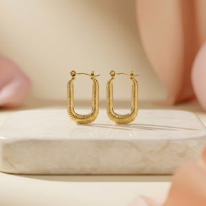 Modern Ribbed Rectangle Hoop Earrings