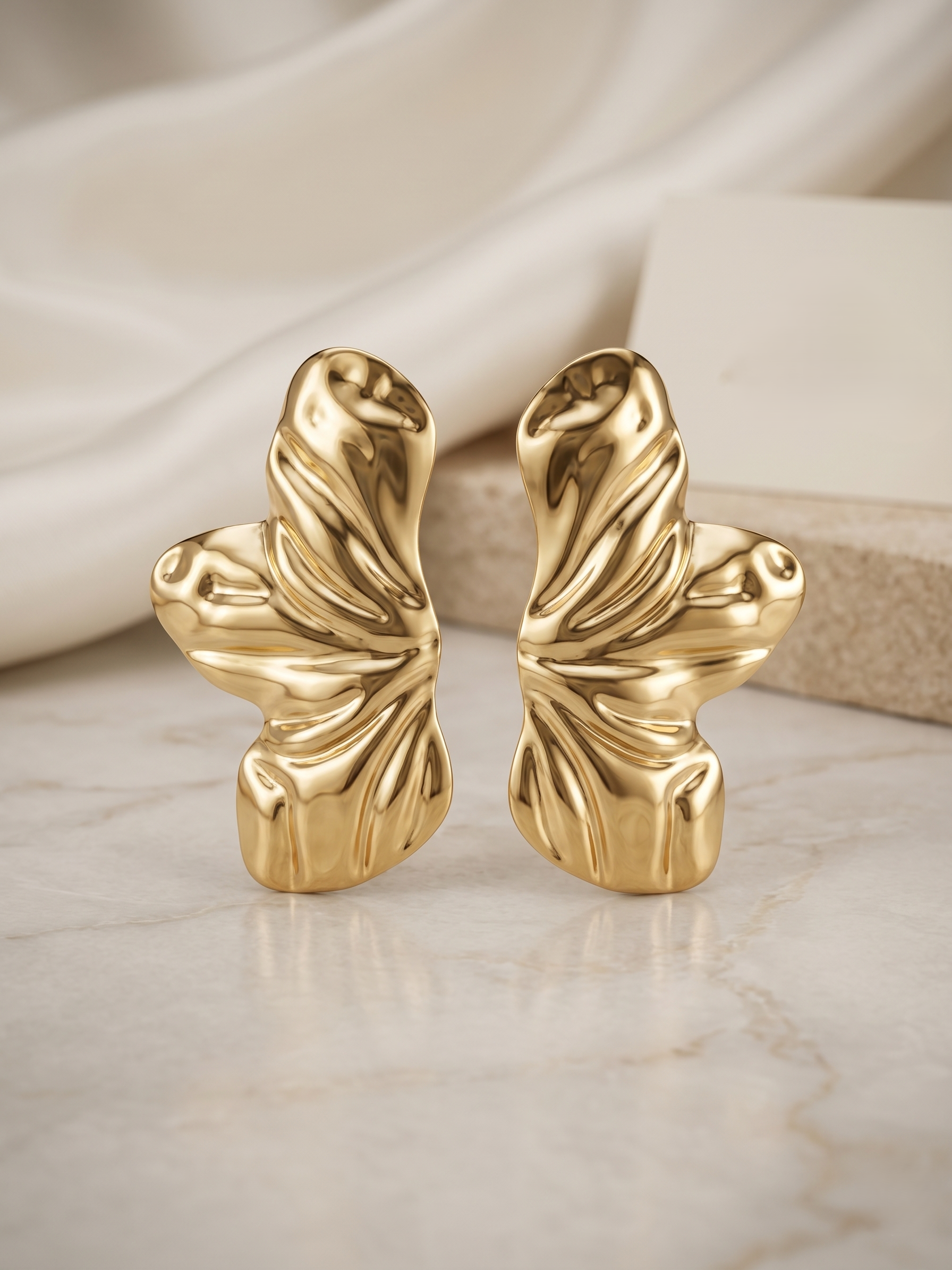 Golden Sculpted Statement Earrings