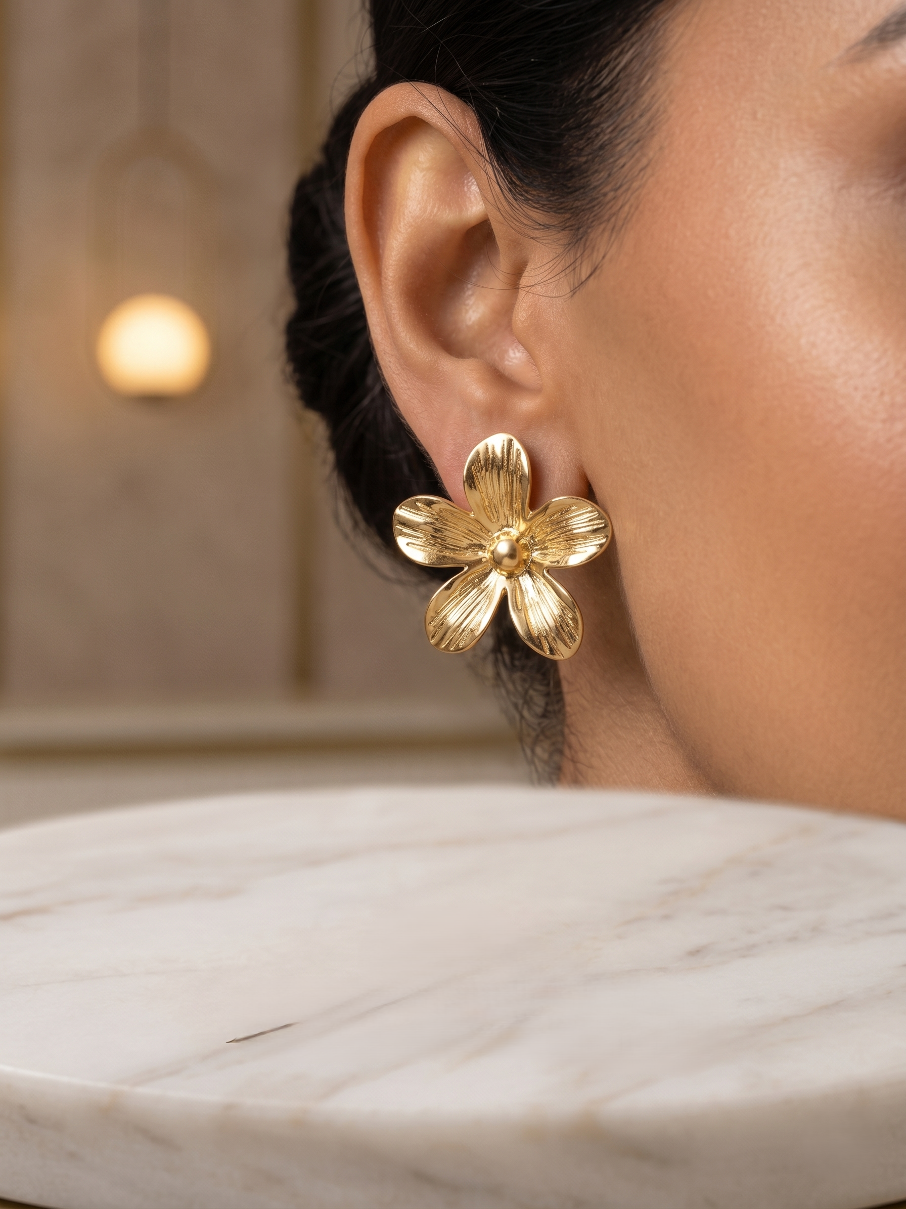 Golden Blossom Stud Earrings - Image 3