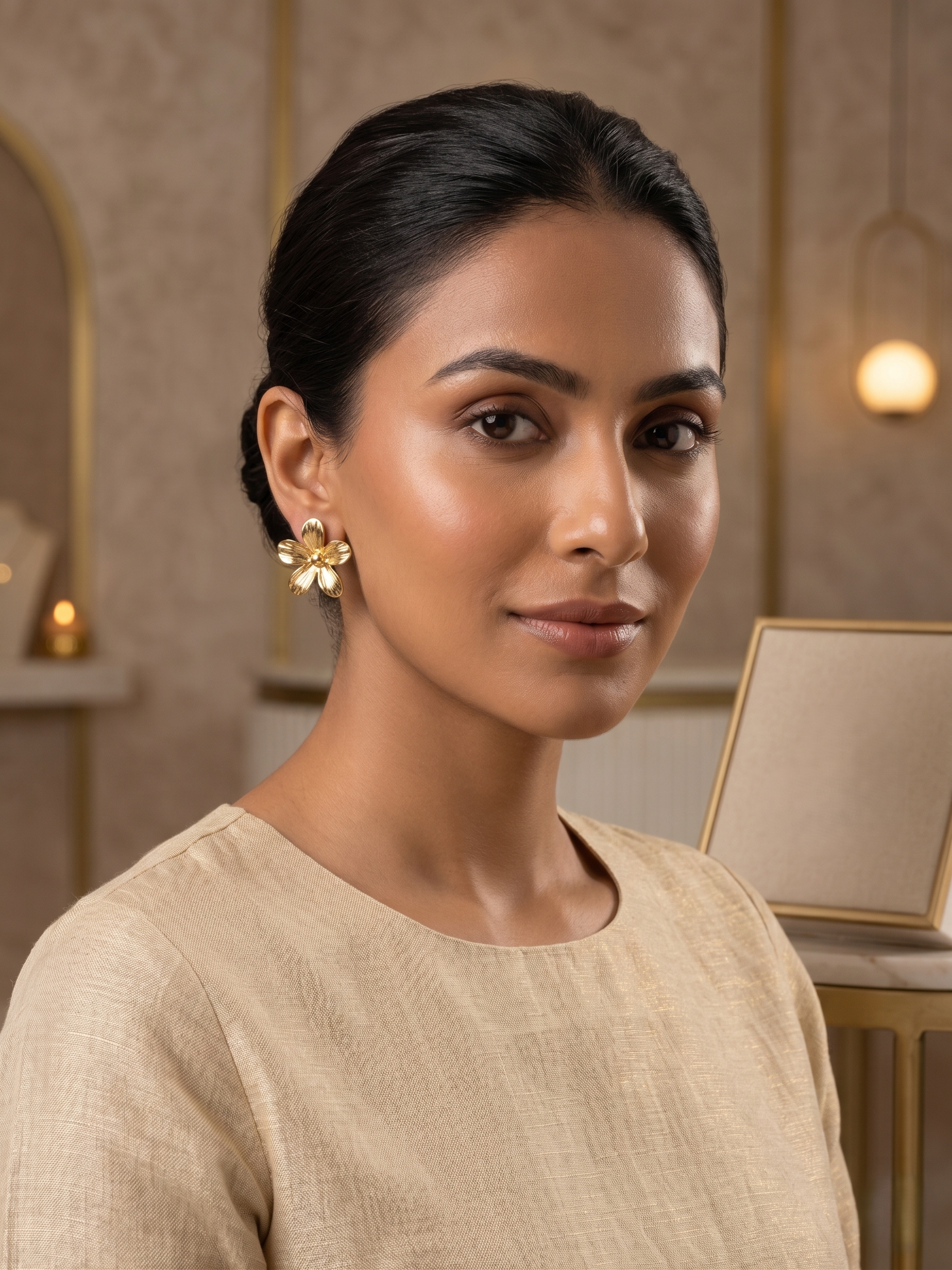 Golden Blossom Stud Earrings - Image 2