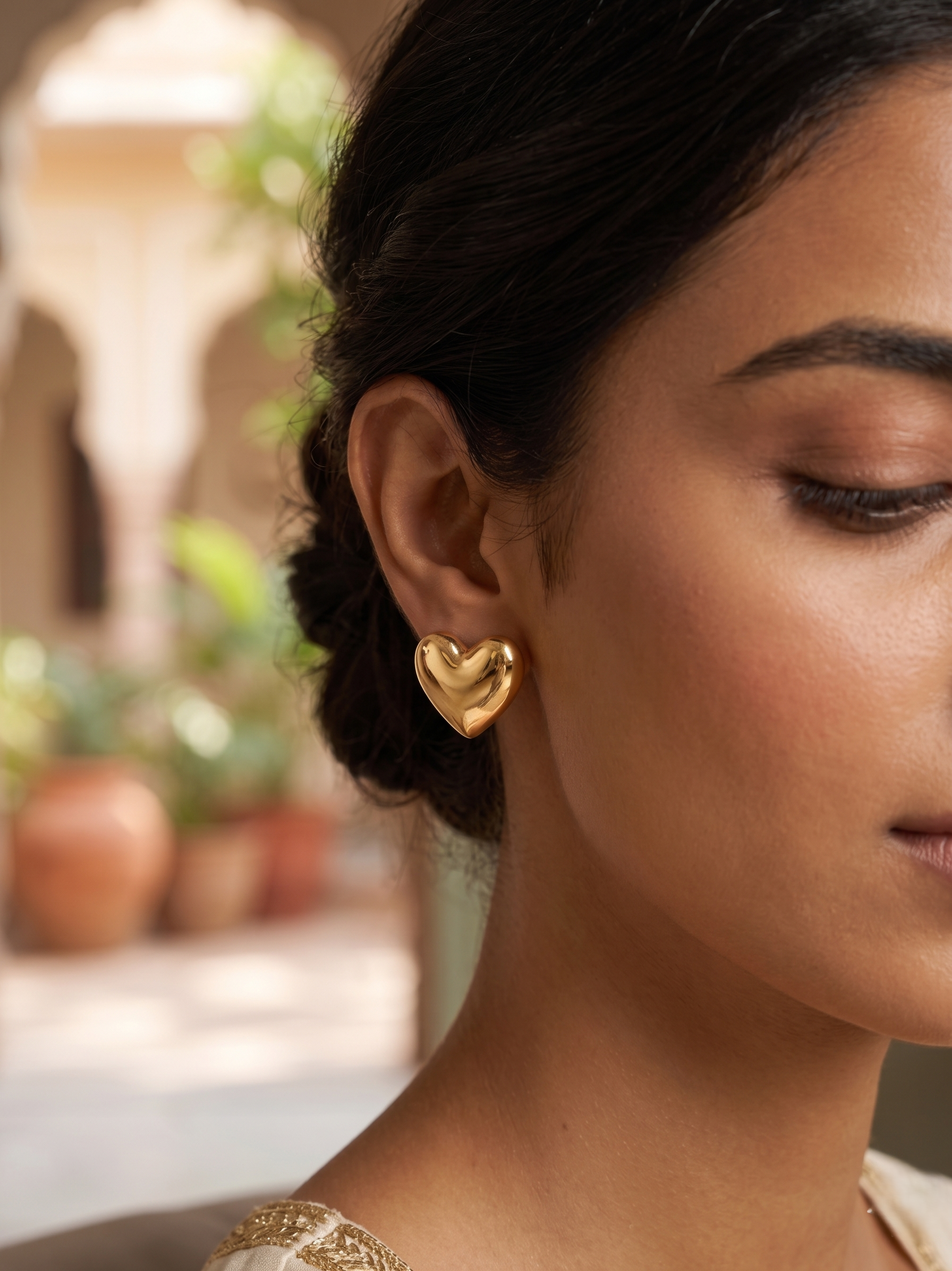 Golden Heart Stud Earrings - Image 2