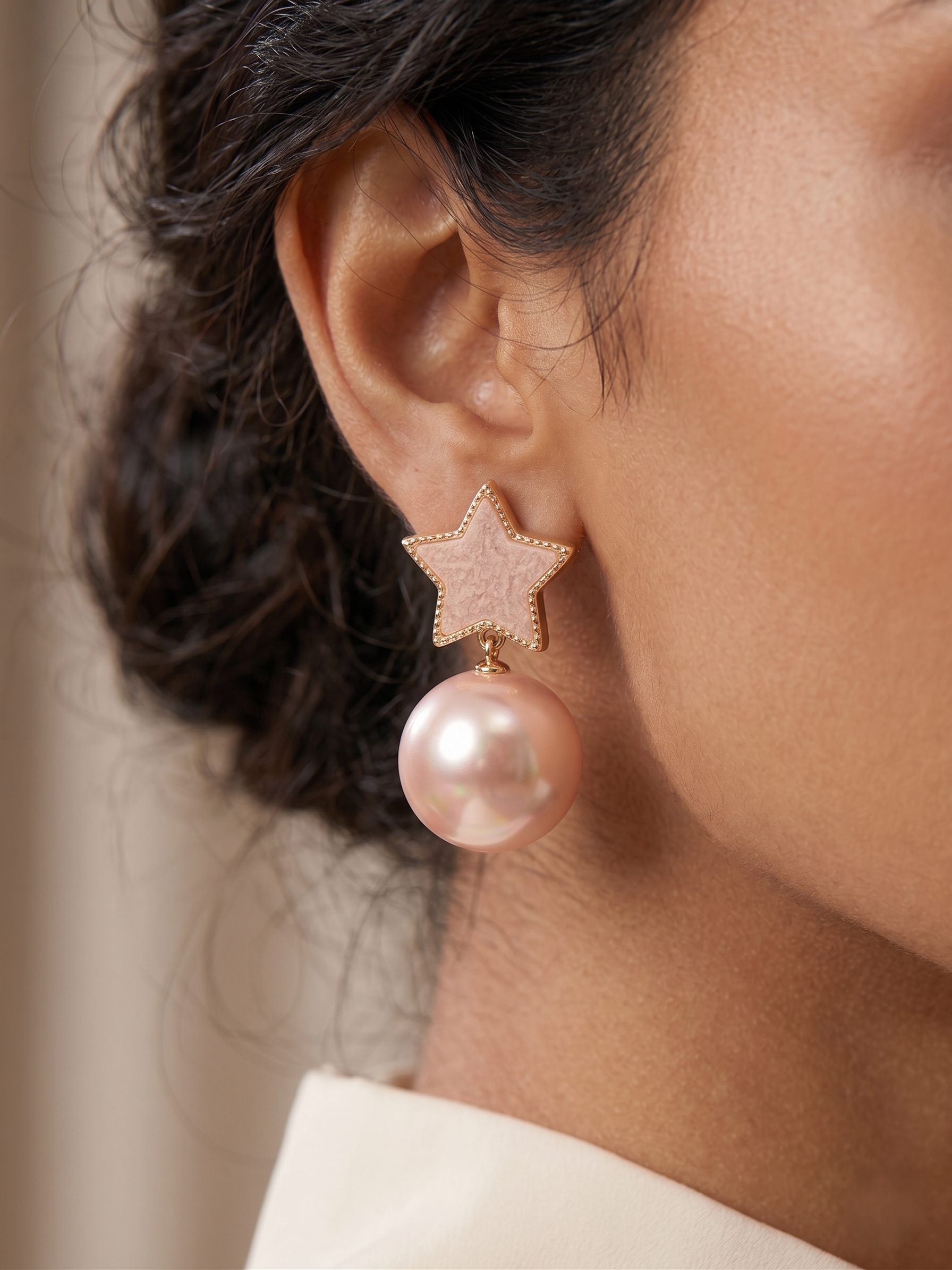 Blush Star Pearl Drop Earrings - Image 3
