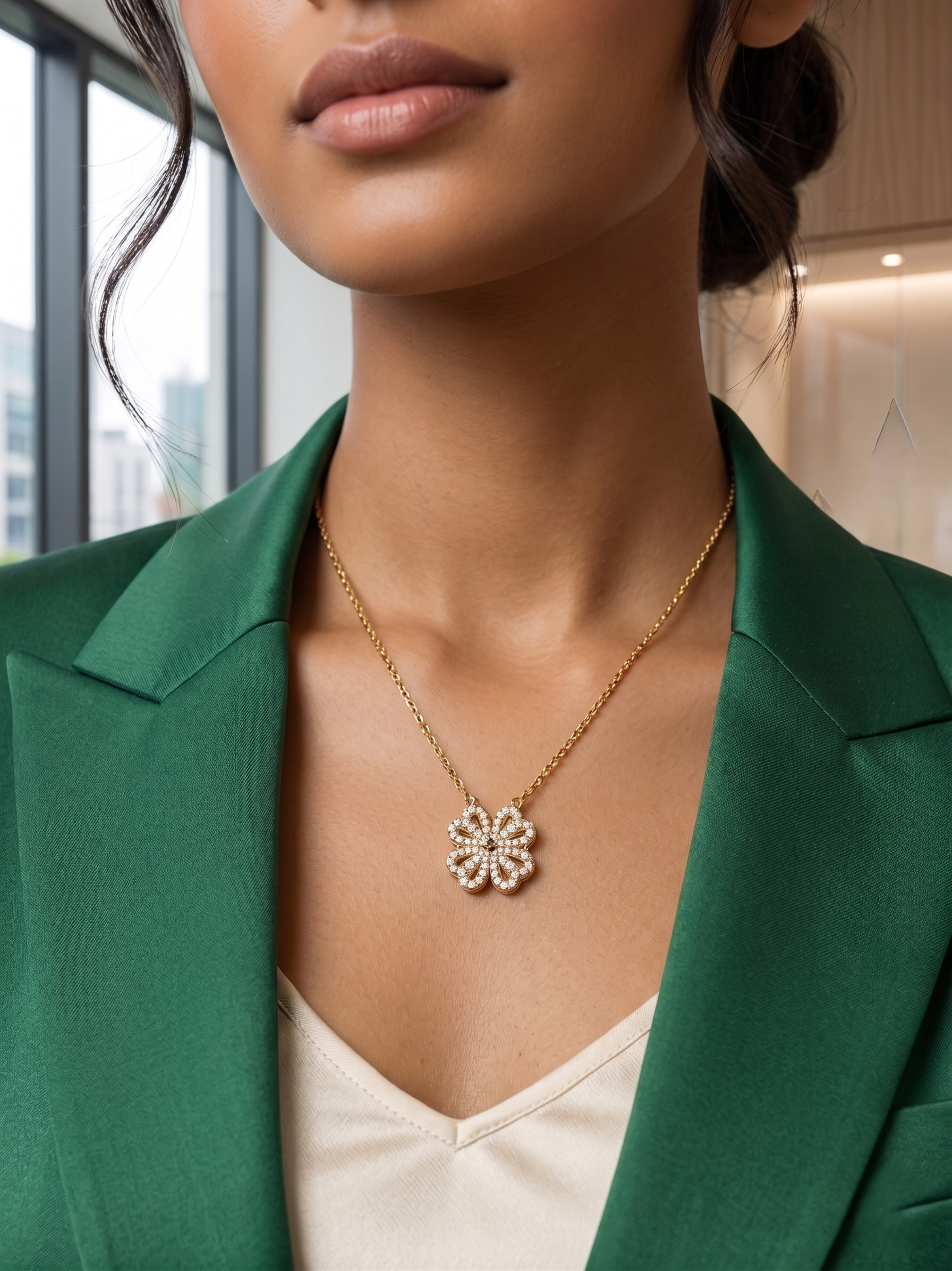 Crystal Clover Charm Pendant - Image 3