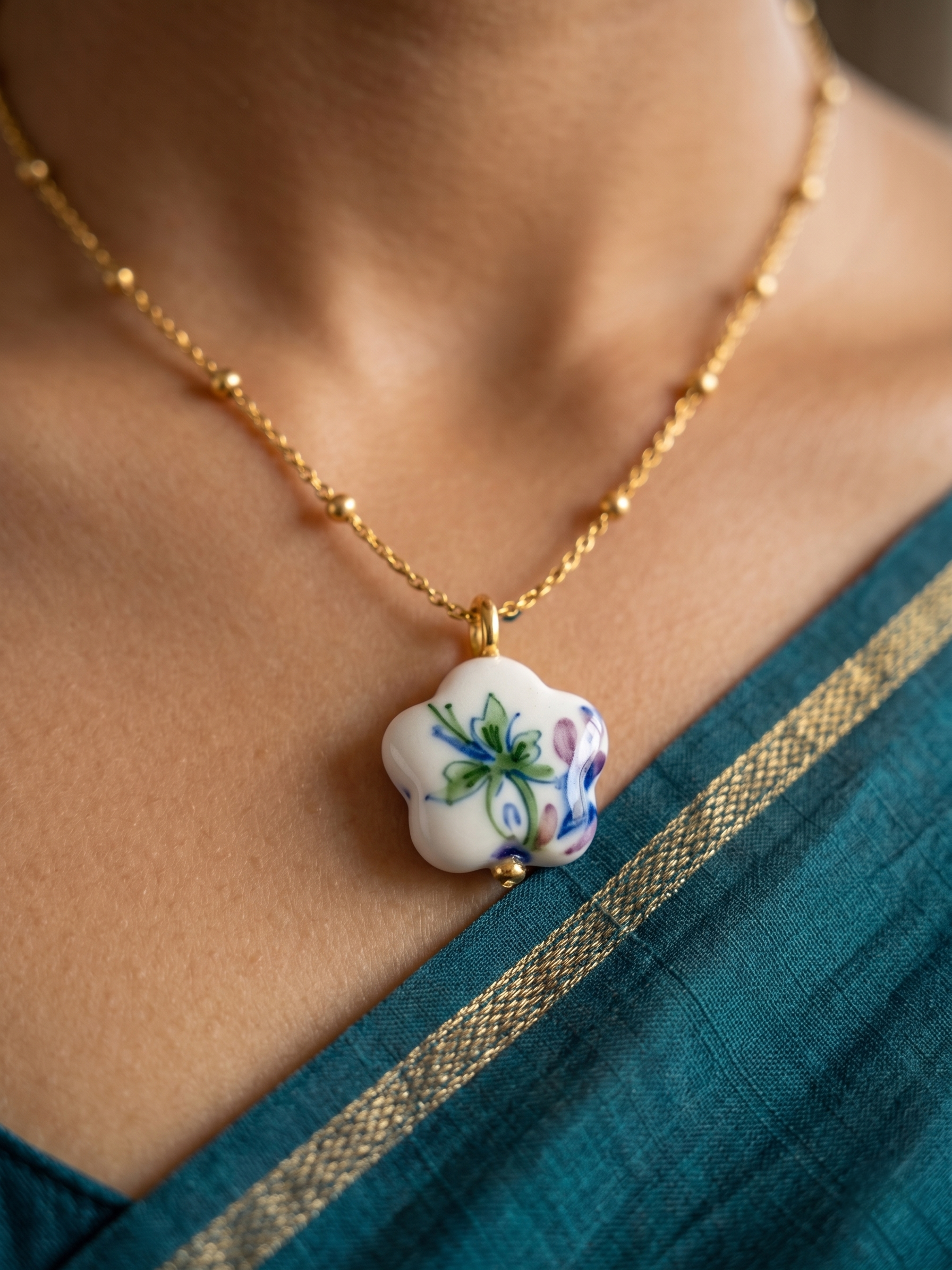 Floral Charm Gold Pendant Necklace - Image 3