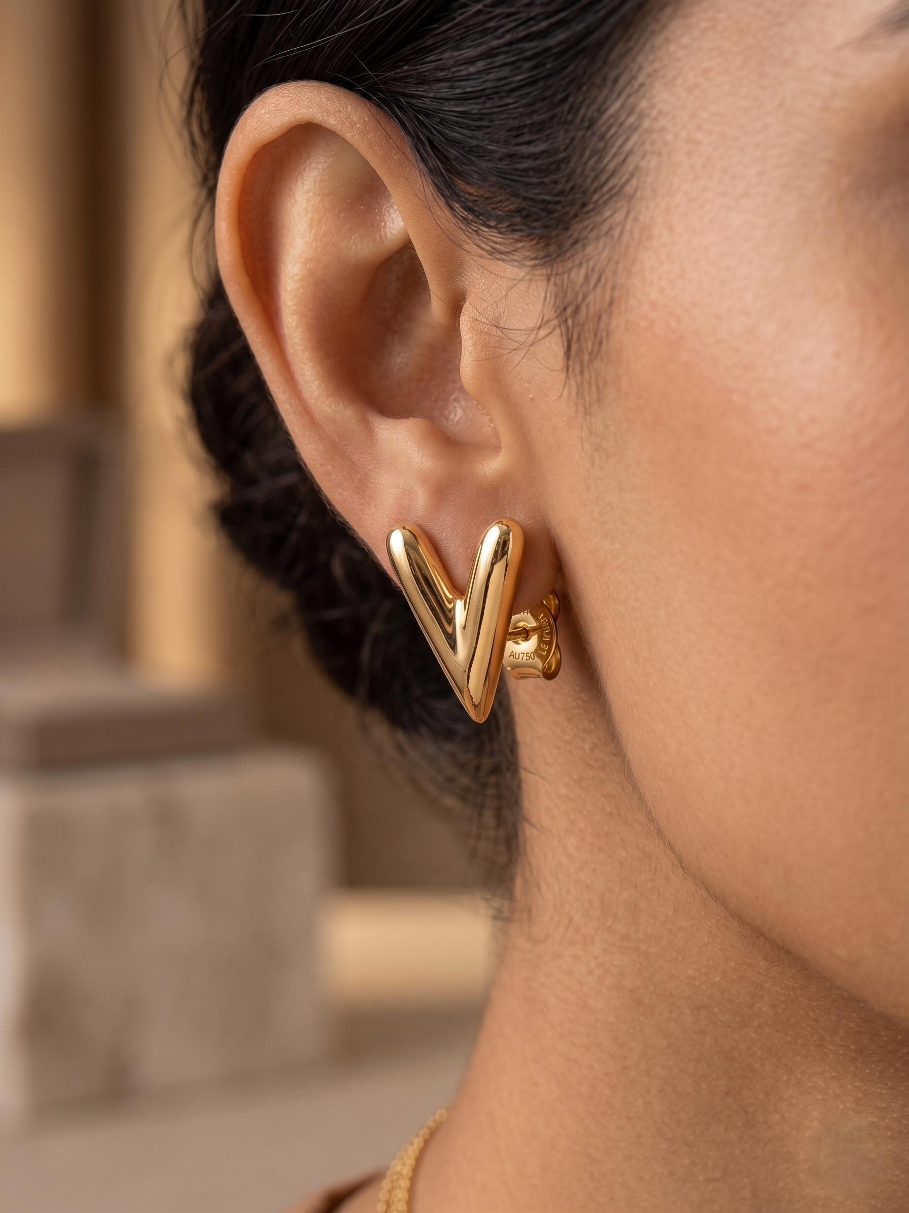 Golden V-Shape Stud Earrings - Image 3