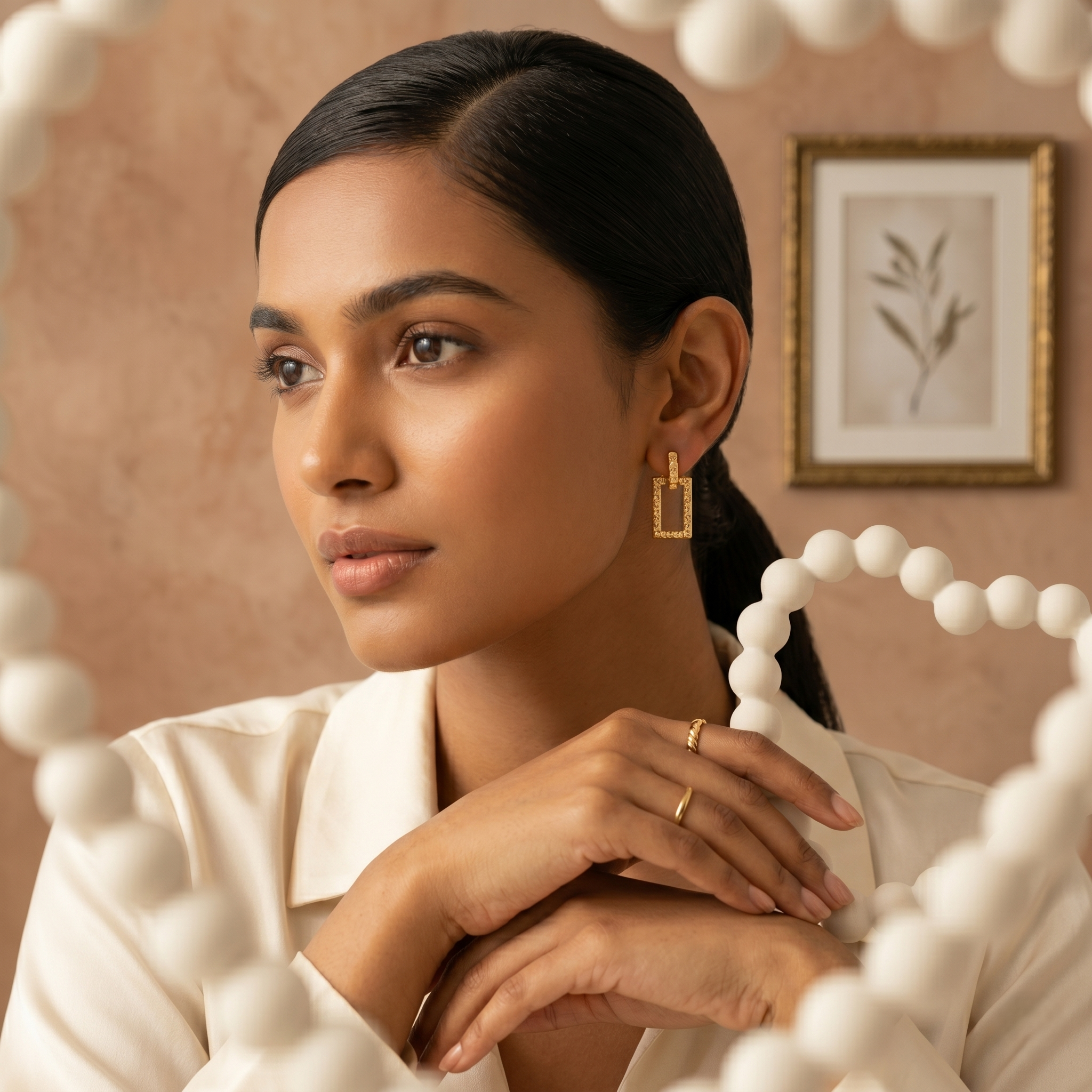 Geometric Gold Rectangle Hoop Earrings - Image 2