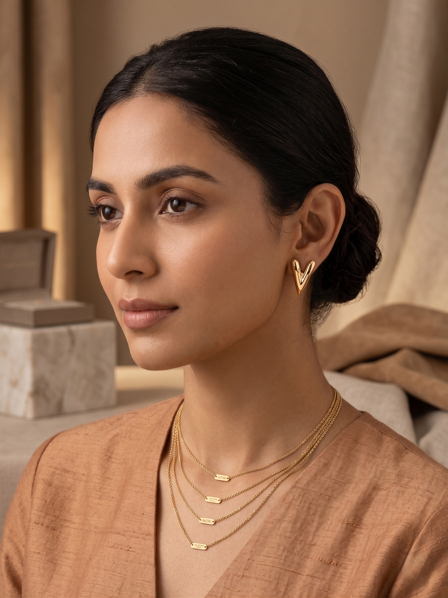 Golden V-Shape Stud Earrings - Image 2