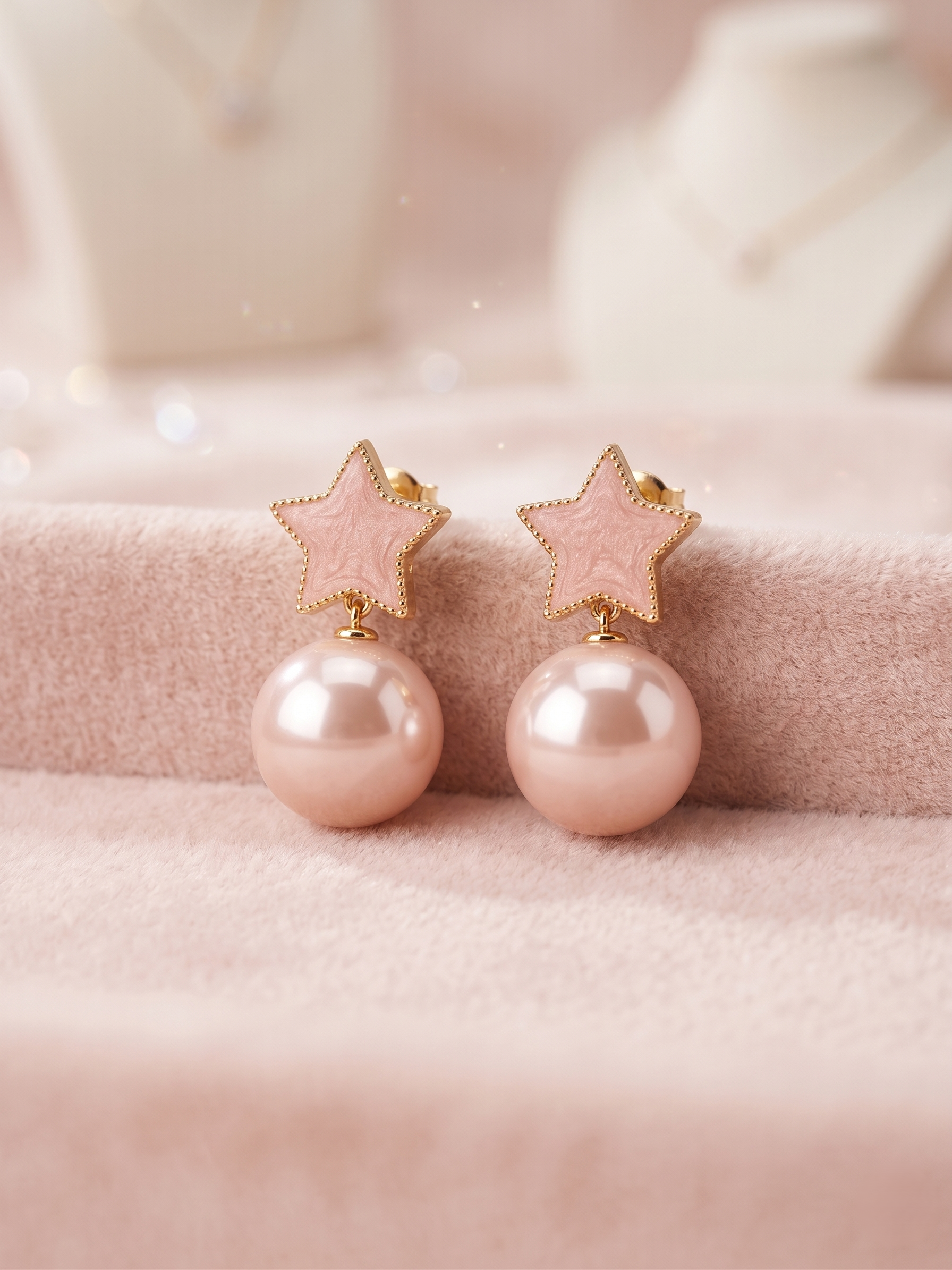 Blush Star Pearl Drop Earrings