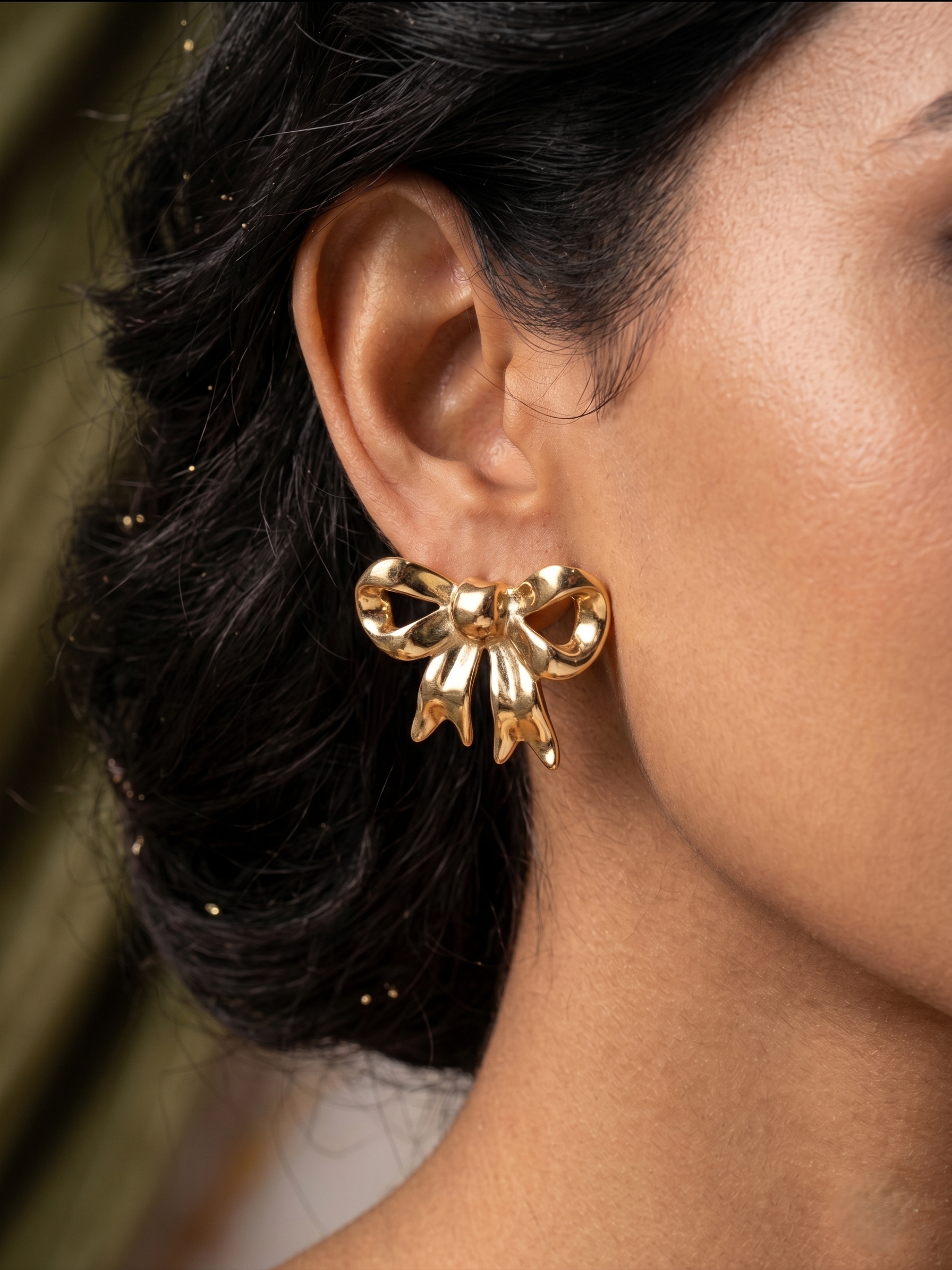 Golden Bow Stud Earrings - Image 3