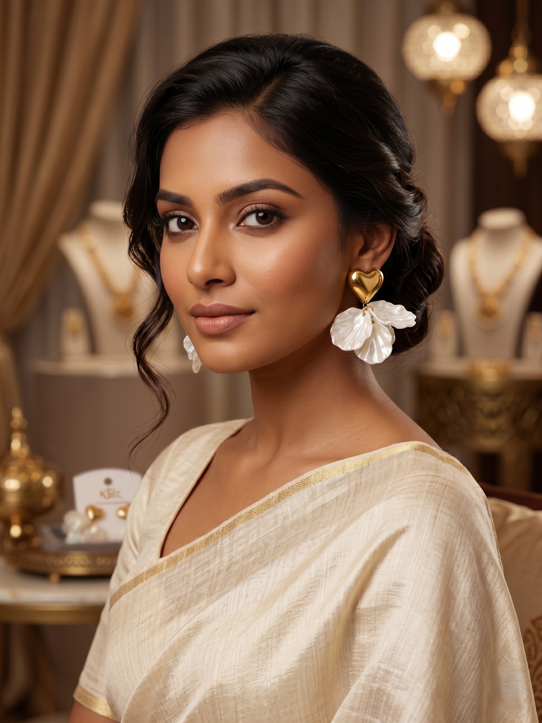 Golden Heart Blossom Earrings - Image 2