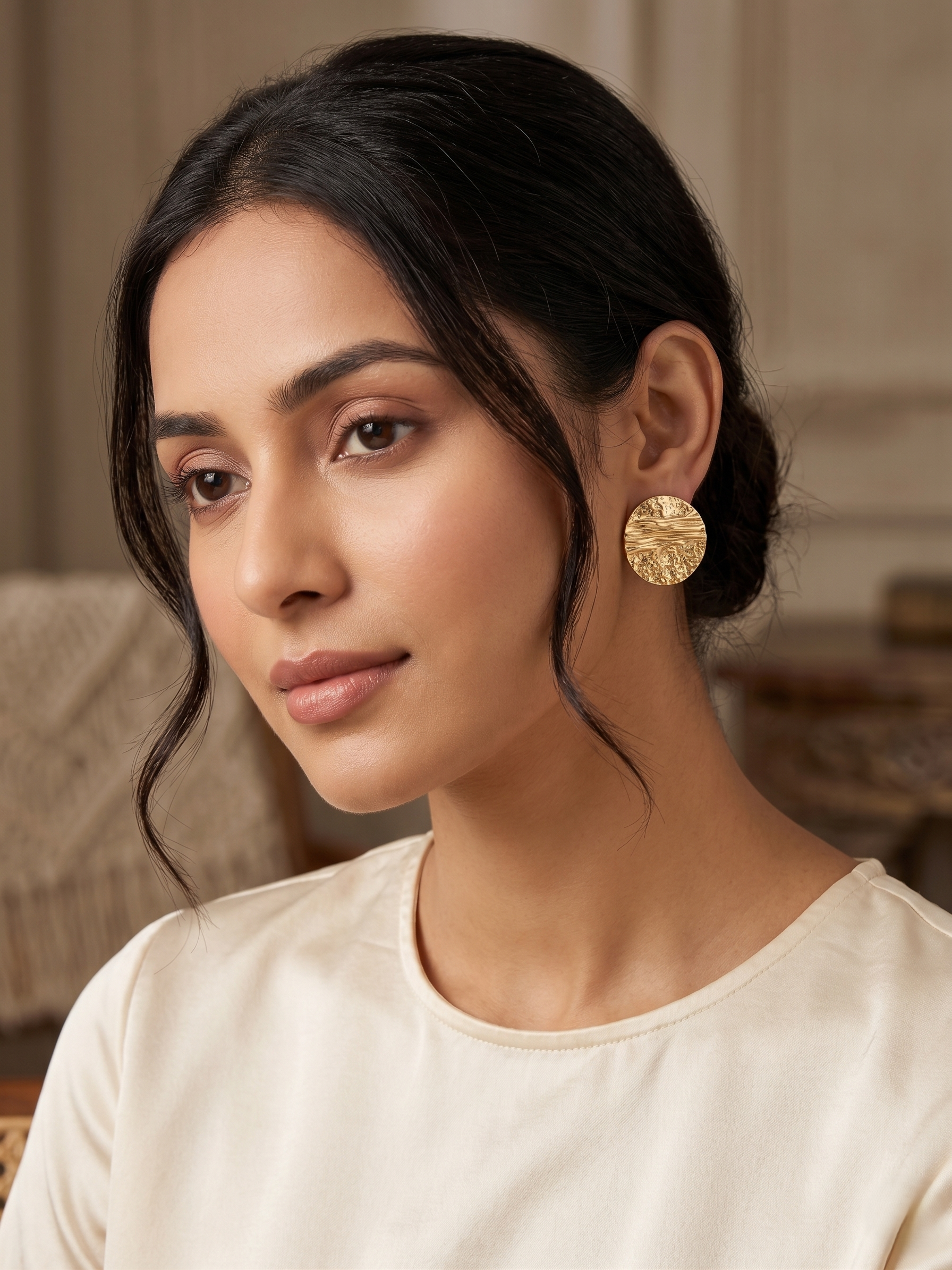 Golden Horizon Textured Stud Earrings - Image 2